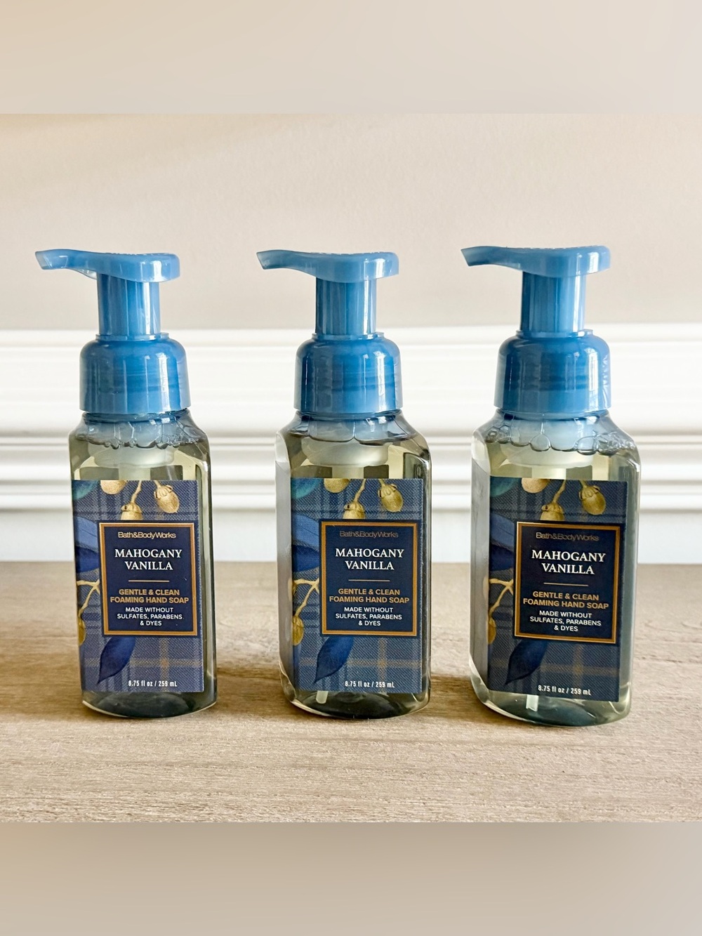 Discontinued NEW set of (3) Bath & Body Works Mahogany Vanilla foaming hand soap